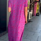 Diamond Neck Pink Purple Floral Print Dress