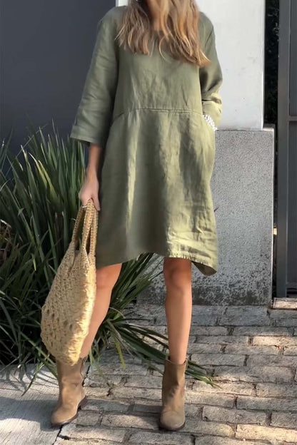 🌟2024 New Products👗Casual Solid Color Cotton and Linen Dress