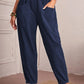 New Women's Cotton Linen Elastic Waist Casual Pants with Pockets