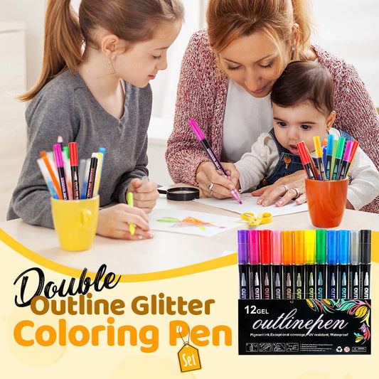 🔥Christmas Sale🎁Double Outline Glitter Coloring Pen Set