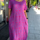 Diamond Neck Pink Purple Floral Print Dress