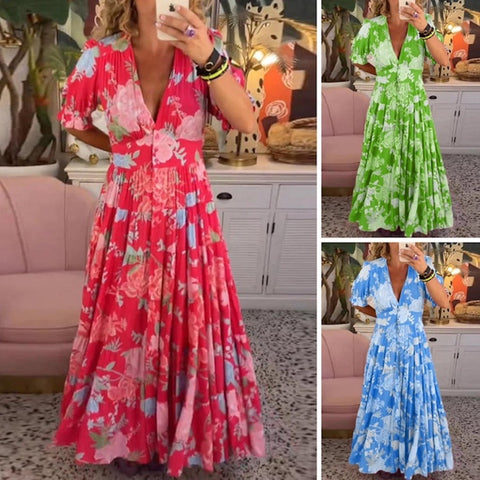 🔥Free Shipping🔥 Floral Print Pocket Dress with V-Neck