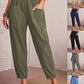 New Women's Cotton Linen Elastic Waist Casual Pants with Pockets