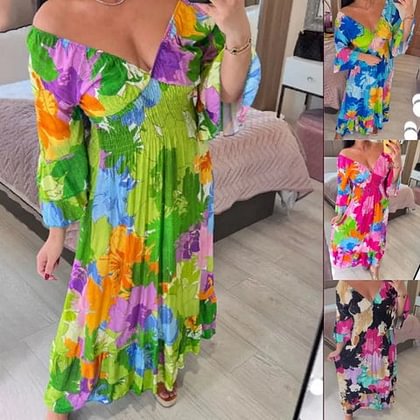 🌸FREE SHIPPING🌟V-neck Floral Seaside Vacation Loose Dress