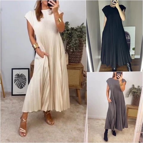 🌸Spring Promotion 49%Off💖Women Pleated Simple Solid Color Dress