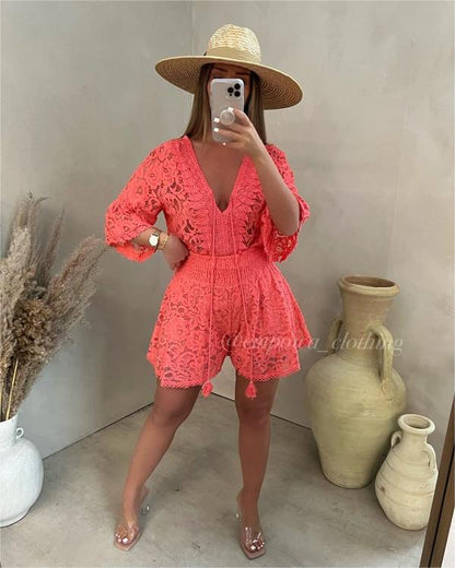 💥49% OFF 💥Embroidered Lace 2 Piece Shorts Set💕