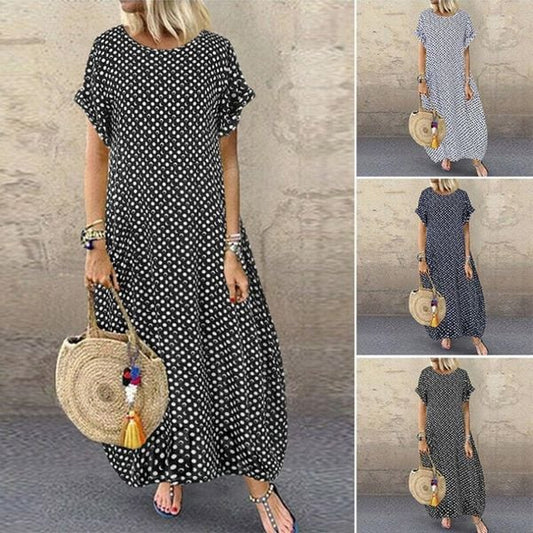 🔥👗Polka Dot Print Short Sleeve Plus Size Dress