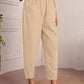 New Women's Cotton Linen Elastic Waist Casual Pants with Pockets