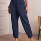 New Women's Cotton Linen Elastic Waist Casual Pants with Pockets