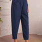 New Women's Cotton Linen Elastic Waist Casual Pants with Pockets