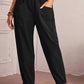 New Women's Cotton Linen Elastic Waist Casual Pants with Pockets