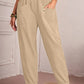 New Women's Cotton Linen Elastic Waist Casual Pants with Pockets