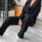 Women's Knitted Buttoned Jacket + Pants Two-piece Set