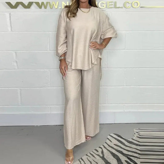 Women's Long Sleeve High Waisted Wide Leg Pants Suit