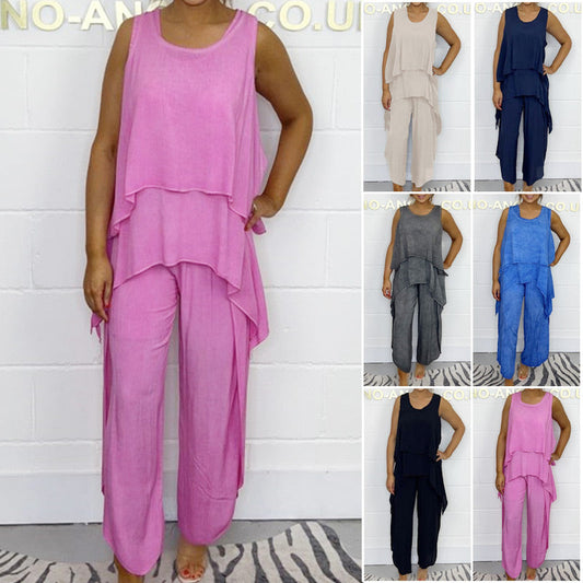 💖FREE SHIPPING💖Casual Sleeveless Loose Top and Pants Suit