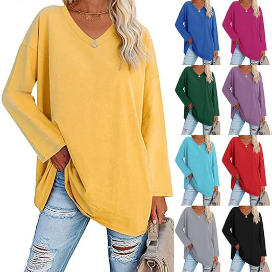 💋Women's Loose Long Sleeve Fashion V-neck Top