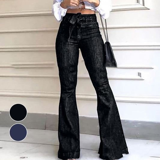 Women's High-Waisted Flared Jeans with Belt