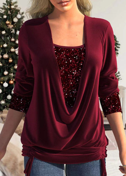 🎁CHRISTMAS SALE 49% OFF🎁Sequin Loose Smocked Fake Two-Piece Top