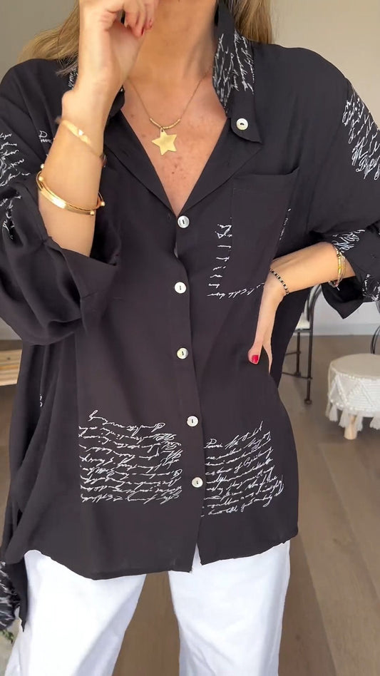 💕Mother's Day Hot Sale - Letter Print Fashion Lapel Shirt