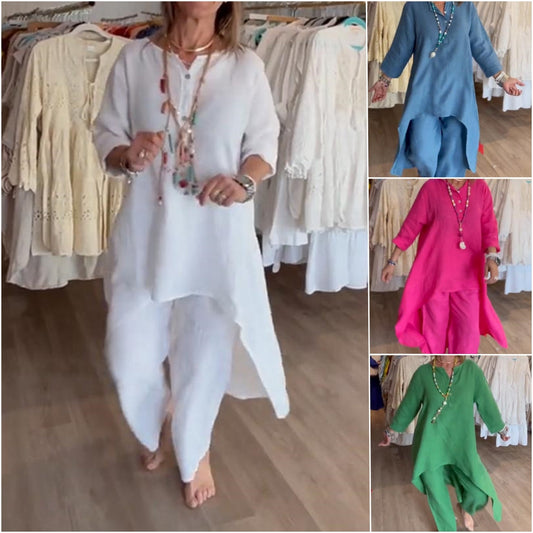 💕Summer Hot Sale Women's Solid Color Linen Casual Suit