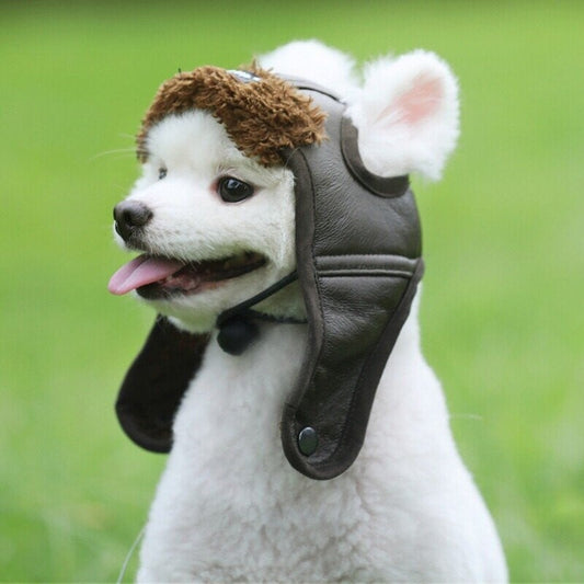 Warm Dog Pilot Hat Leather Pet Dog Cap