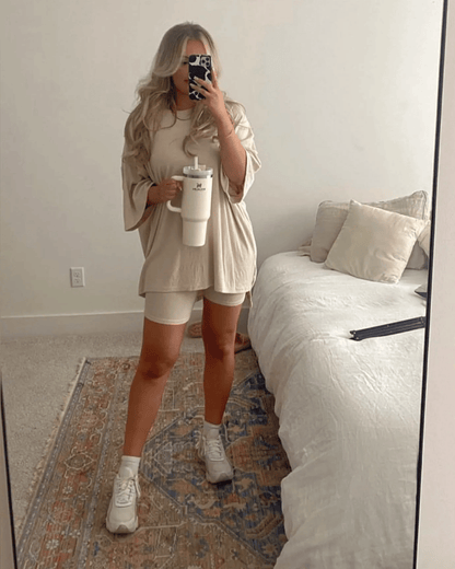 🔥Free Shipping🔥Oversized Tee & Biker Outfit Lounge Short Set