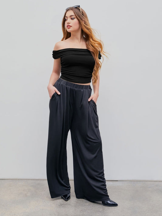 High Elastic Casual Flowy Wide Leg Pants